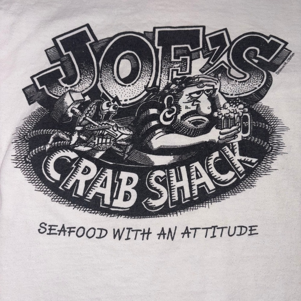 Vintage Graphic Joe's Crab Shack T-Shirt Small White Joe's Stuff